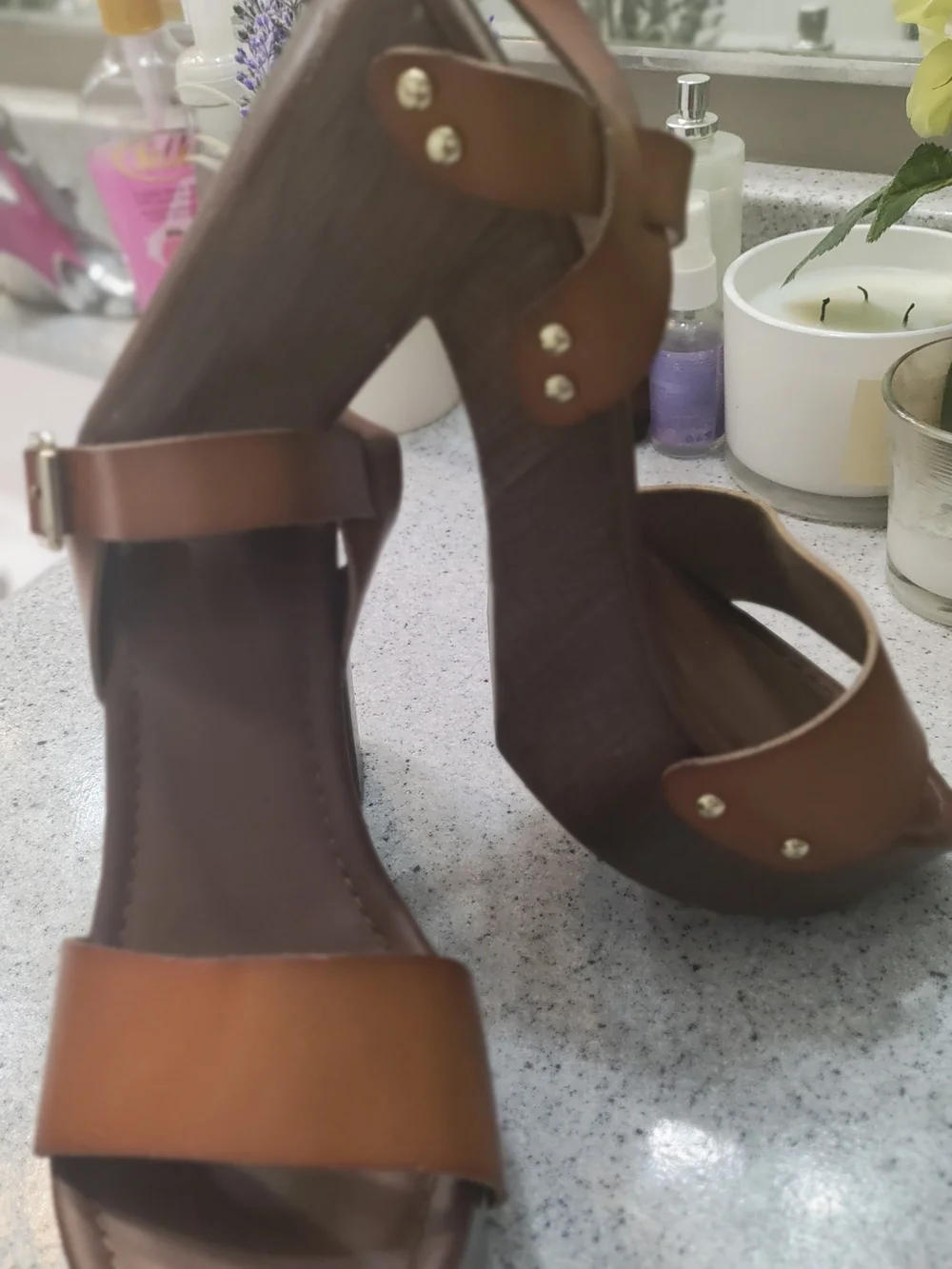 Mossimo 👑 Summer Brown Leather( Like) Platform Sandals with Ankle Strap